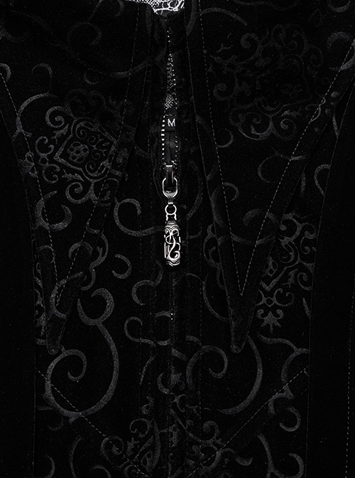 Gothic Style Bat Collar Stitching Jacquard Retro Velvet Unique Sharp Shoulder Design Black Long Sleeves Coat