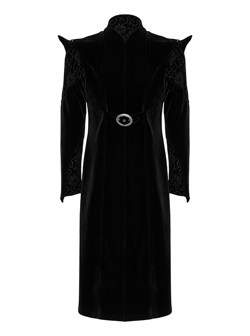 Gothic Style Bat Collar Stitching Jacquard Retro Velvet Unique Sharp Shoulder Design Black Long Sleeves Coat