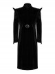 Gothic Style Bat Collar Stitching Jacquard Retro Velvet Unique Sharp Shoulder Design Black Long Sleeves Coat