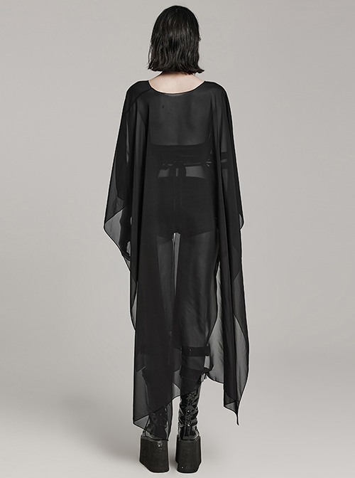 Gothic Style Sexy Mesh Chiffon Retro Braided Belt Various Ways To Wear Black Front Loose Shawl Coat