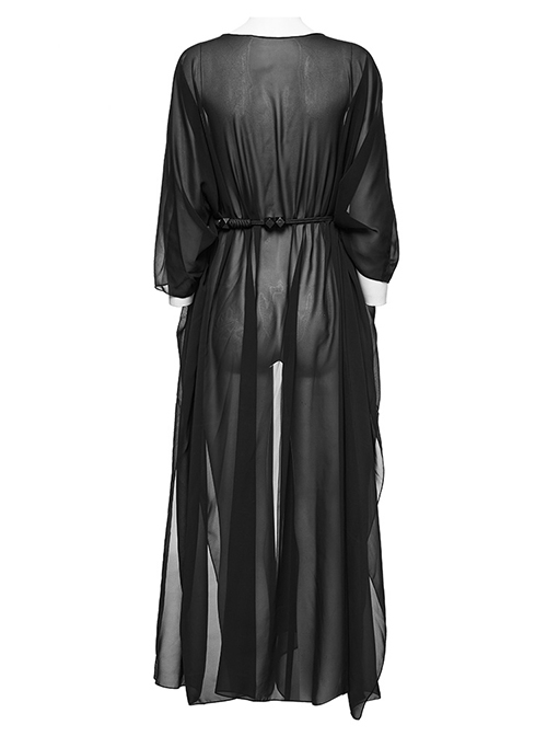 Gothic Style Sexy Mesh Chiffon Retro Braided Belt Various Ways To Wear Black Front Loose Shawl Coat