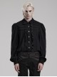 Gothic Style Elegant Lapel Exquisite Ruffle Placket Velvet Webbing Retro Frame Button Black Long Sleeves Shirt