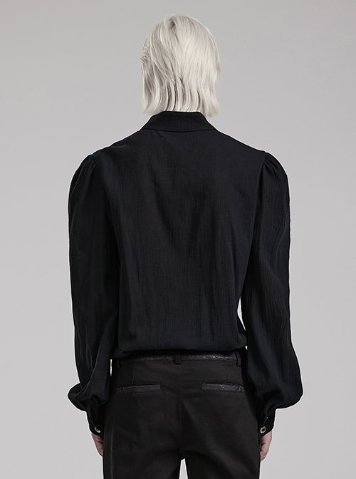 Gothic Style Elegant Lapel Exquisite Ruffle Placket Velvet Webbing Retro Frame Button Black Long Sleeves Shirt