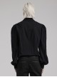 Gothic Style Elegant Lapel Exquisite Ruffle Placket Velvet Webbing Retro Frame Button Black Long Sleeves Shirt