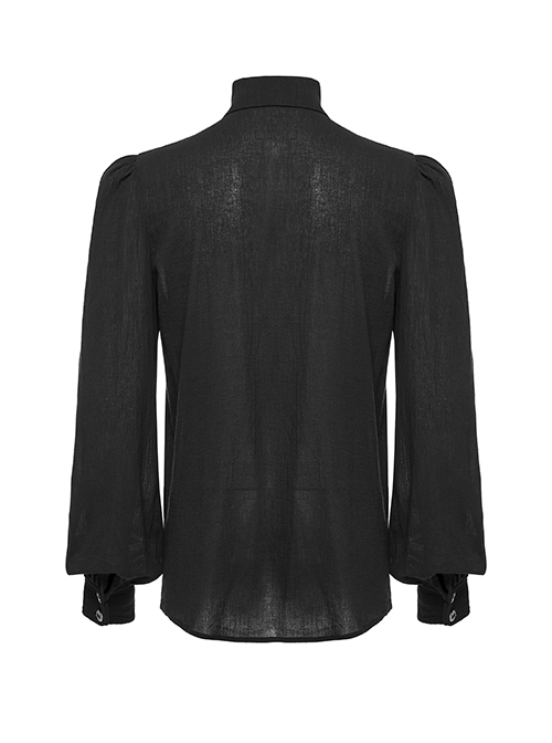 Gothic Style Elegant Lapel Exquisite Ruffle Placket Velvet Webbing Retro Frame Button Black Long Sleeves Shirt