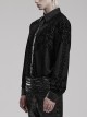 Gothic Style Leather Knitted Fabric Splicing Unique Flocking Pattern Skull Button Black Long Sleeves Shirt