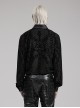 Gothic Style Leather Knitted Fabric Splicing Unique Flocking Pattern Skull Button Black Long Sleeves Shirt