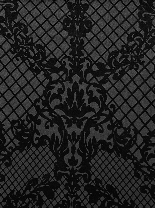 Gothic Style Leather Knitted Fabric Splicing Unique Flocking Pattern Skull Button Black Long Sleeves Shirt