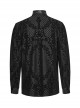 Gothic Style Leather Knitted Fabric Splicing Unique Flocking Pattern Skull Button Black Long Sleeves Shirt