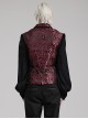 Gothic Style Elegant Lapel Jacquard Dark Pattern Velvet Vintage Gem Buttons Black Red Gentleman Vest