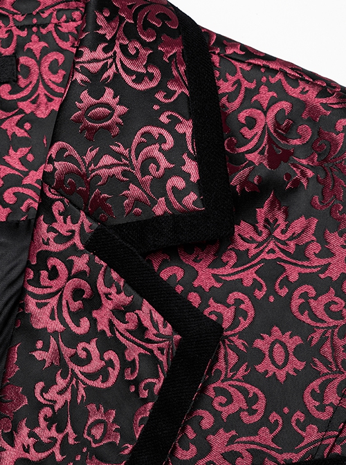 Gothic Style Elegant Lapel Jacquard Dark Pattern Velvet Vintage Gem Buttons Black Red Gentleman Vest