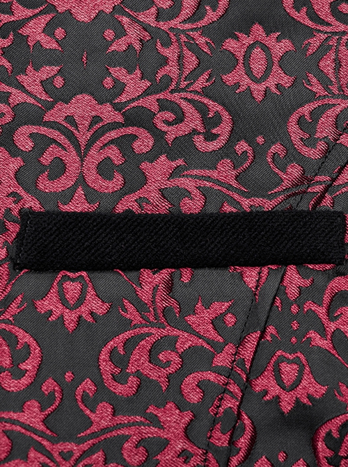 Gothic Style Elegant Lapel Jacquard Dark Pattern Velvet Vintage Gem Buttons Black Red Gentleman Vest