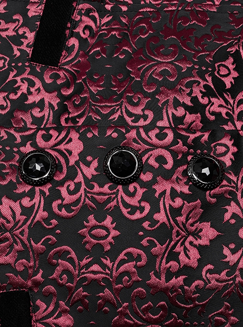 Gothic Style Elegant Lapel Jacquard Dark Pattern Velvet Vintage Gem Buttons Black Red Gentleman Vest