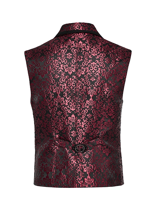Gothic Style Elegant Lapel Jacquard Dark Pattern Velvet Vintage Gem Buttons Black Red Gentleman Vest