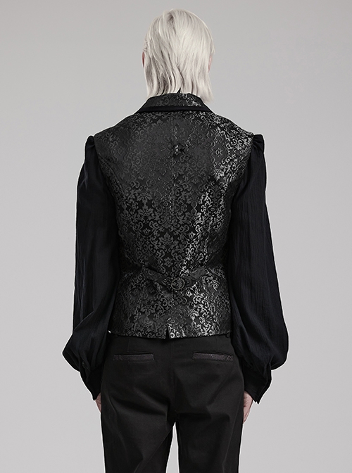 Gothic Style Vintage Lapel Jacquard Splicing Velvet Luxury Gem Buttons Gorgeous Black Gentleman Vest
