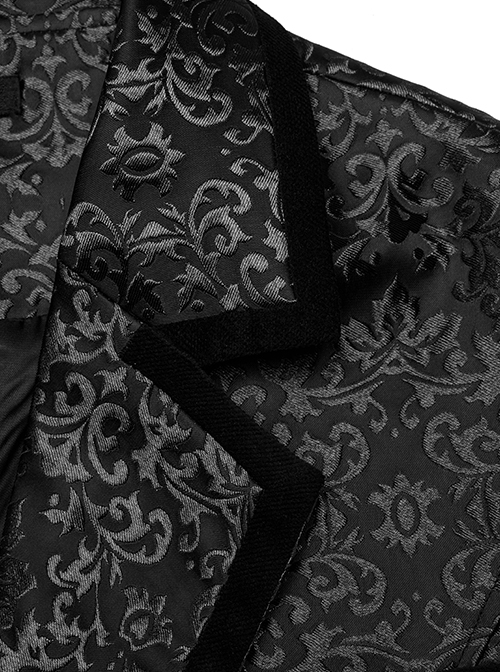 Gothic Style Vintage Lapel Jacquard Splicing Velvet Luxury Gem Buttons Gorgeous Black Gentleman Vest