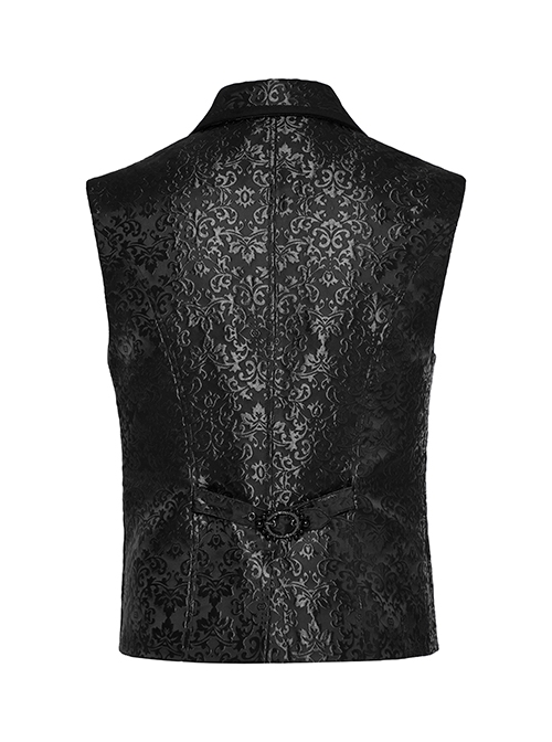 Gothic Style Vintage Lapel Jacquard Splicing Velvet Luxury Gem Buttons Gorgeous Black Gentleman Vest