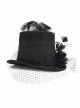 Gothic Style Exquisite Mesh Lace Ribbon Three Dimensional Flower Feather Decoration Black Mid High Hat