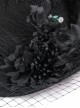 Gothic Style Exquisite Mesh Lace Ribbon Three Dimensional Flower Feather Decoration Black Mid High Hat