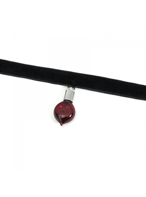 Gothic Style Simple Flocking Ribbon With Love Glass Pendant Decoration Black Adjustable Necklace