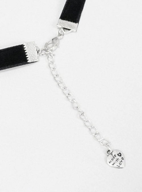 Gothic Style Simple Flocking Ribbon With Love Glass Pendant Decoration Black Adjustable Necklace