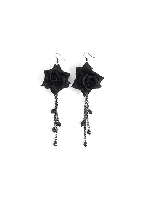 Gothic Style Exquisite Glass Pendant With Three-Dimensional Rose Black Ladies Sexy Long Earrings