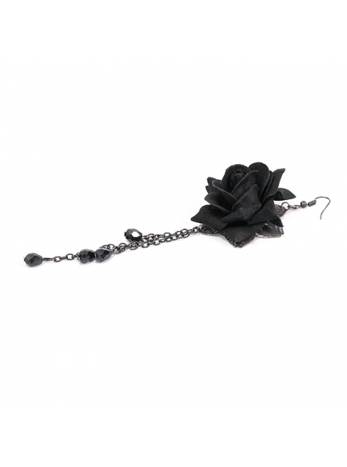 Gothic Style Exquisite Glass Pendant With Three-Dimensional Rose Black Ladies Sexy Long Earrings