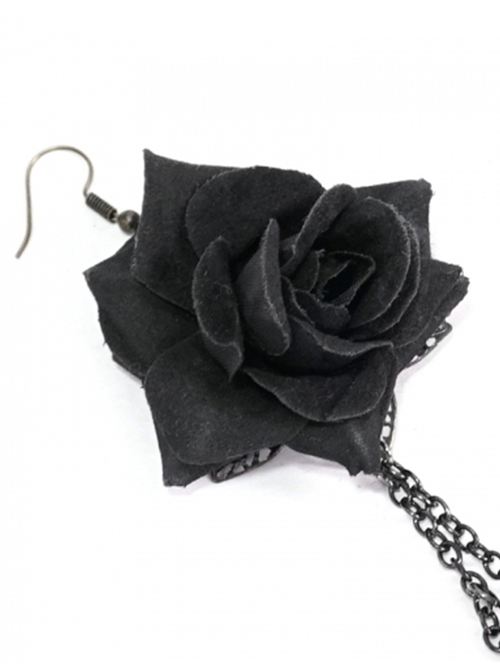 Gothic Style Exquisite Glass Pendant With Three-Dimensional Rose Black Ladies Sexy Long Earrings