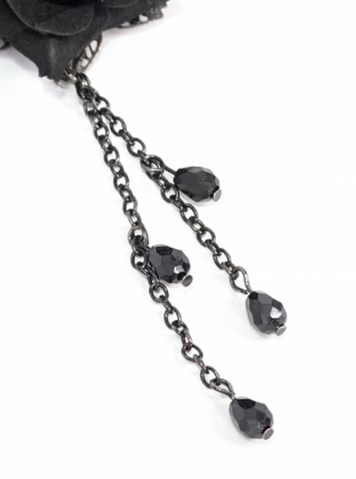 Gothic Style Exquisite Glass Pendant With Three-Dimensional Rose Black Ladies Sexy Long Earrings