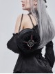 Gothic Style Exquisite Lace Ribbon With Red Diamond Metal Five Pointed Star Decoration Black Pattern Leather Round Bag