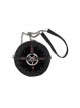 Gothic Style Exquisite Lace Ribbon With Red Diamond Metal Five Pointed Star Decoration Black Pattern Leather Round Bag