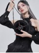 Gothic Style Exquisite Lace Ribbon With Red Diamond Metal Five Pointed Star Decoration Black Pattern Leather Round Bag