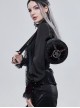 Gothic Style Exquisite Lace Ribbon With Red Diamond Metal Five Pointed Star Decoration Black Pattern Leather Round Bag