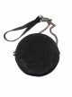 Gothic Style Exquisite Lace Ribbon With Red Diamond Metal Five Pointed Star Decoration Black Pattern Leather Round Bag