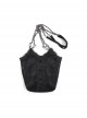 Gothic Style Lace Applique Beaded Front Center Decoration Adjustable Strap Black Daily Simple Bag