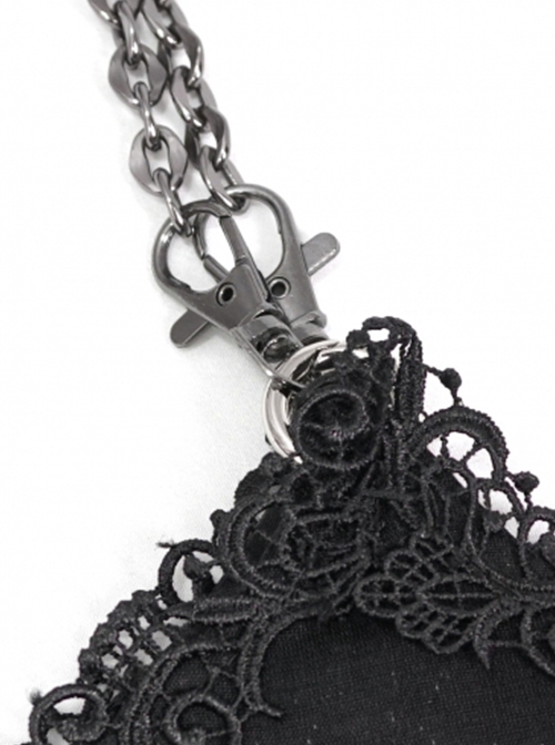 Gothic Style Lace Applique Beaded Front Center Decoration Adjustable Strap Black Daily Simple Bag