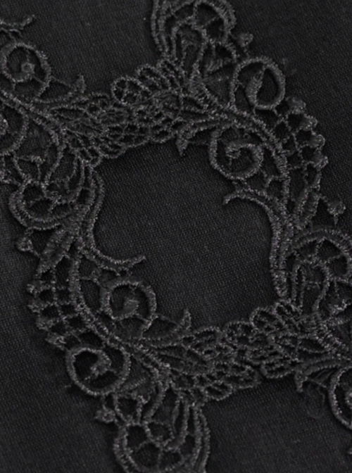 Gothic Style Lace Applique Beaded Front Center Decoration Adjustable Strap Black Daily Simple Bag