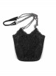 Gothic Style Lace Applique Beaded Front Center Decoration Adjustable Strap Black Daily Simple Bag