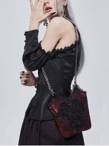 Gothic Style Lace Applique Beaded Front Center Decoration Adjustable Strap Red Daily Simple Bag