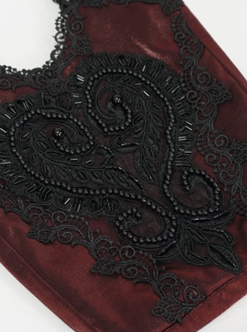 Gothic Style Lace Applique Beaded Front Center Decoration Adjustable Strap Red Daily Simple Bag