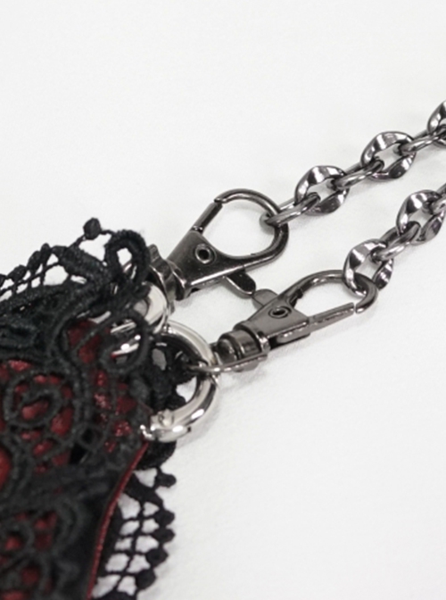 Gothic Style Lace Applique Beaded Front Center Decoration Adjustable Strap Red Daily Simple Bag