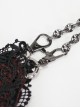 Gothic Style Lace Applique Beaded Front Center Decoration Adjustable Strap Red Daily Simple Bag