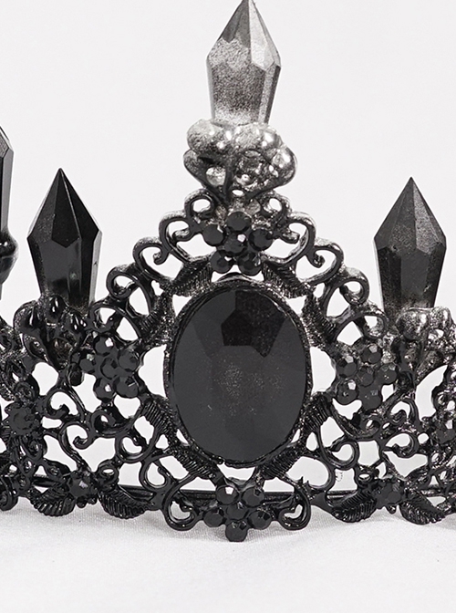 Gothic Style Gorgeous Crystal Diamond With Metal Spike Three Dimensional Pattern Black Crown Headdress