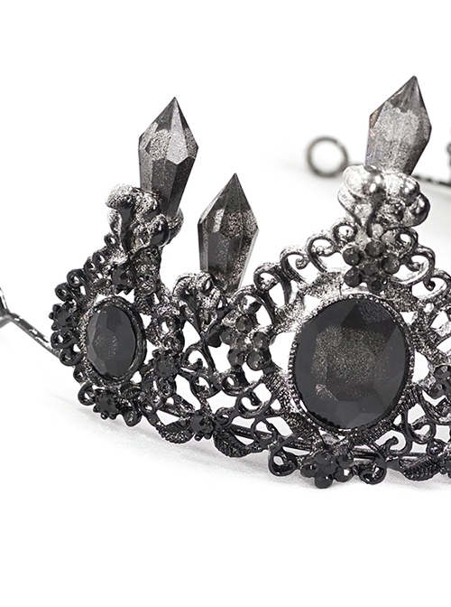 Gothic Style Gorgeous Crystal Diamond With Metal Spike Three Dimensional Pattern Black Crown Headdress
