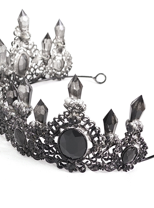 Gothic Style Gorgeous Crystal Diamond With Metal Spike Three Dimensional Pattern Black Crown Headdress