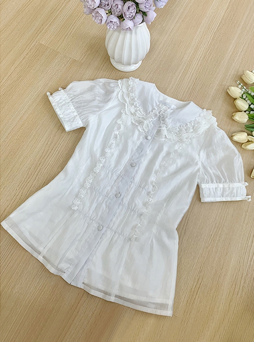 Clear Sky Series Lace Doll Collar Ribbon Bowknot Versatile Classic Lolita Inner Soft Puff Shirt