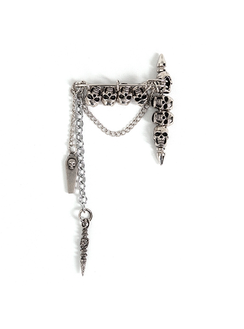 Punk Style Spike Pendant Metal Skull Chain White Brooch