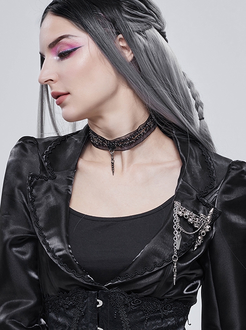 Punk Style Spike Pendant Metal Skull Chain White Brooch