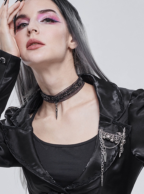 Punk Style Spike Pendant Metal Skull Chain White Brooch