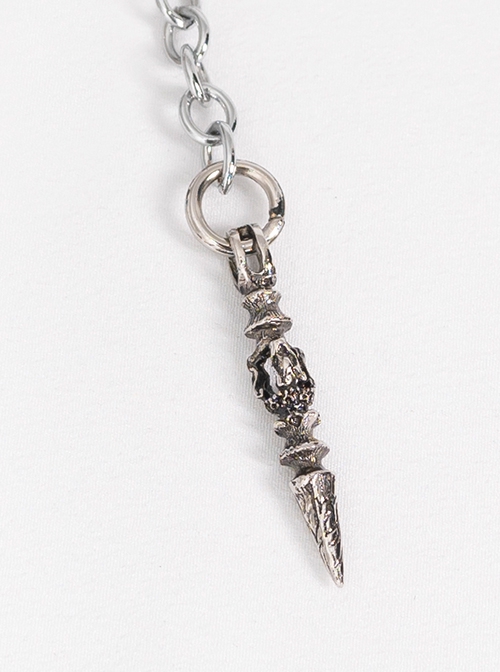 Punk Style Spike Pendant Metal Skull Chain White Brooch